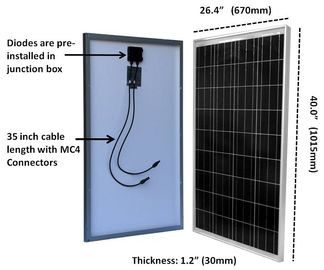Tpt Backsheet 주거 실리콘 태양 전지판 100 와트 3.2mm 부드럽게 한 유리